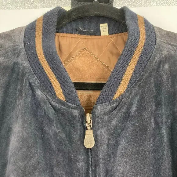 Round tree & York Vintage 90s Y2K Leather Bomber Varsity Black Brown Elbow Patch